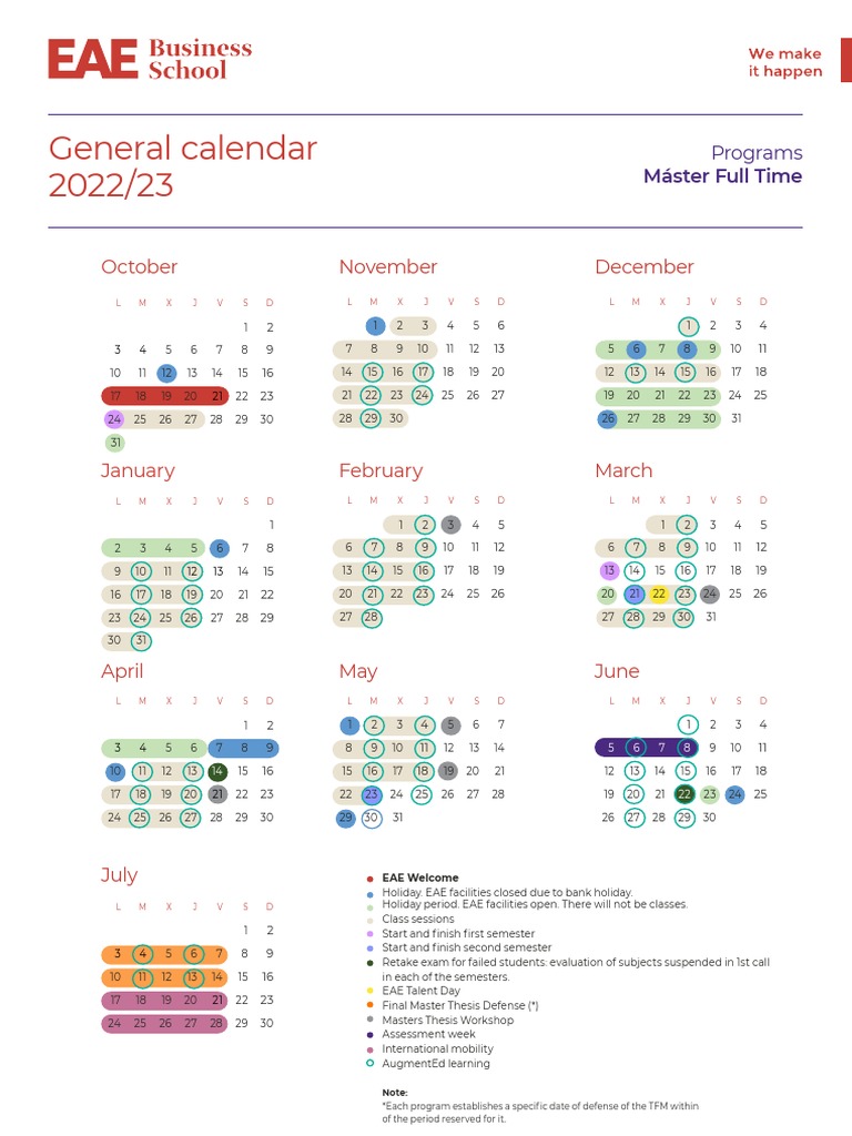EAE Academic Calendar 2022/23 | PDF | Academia | Schools