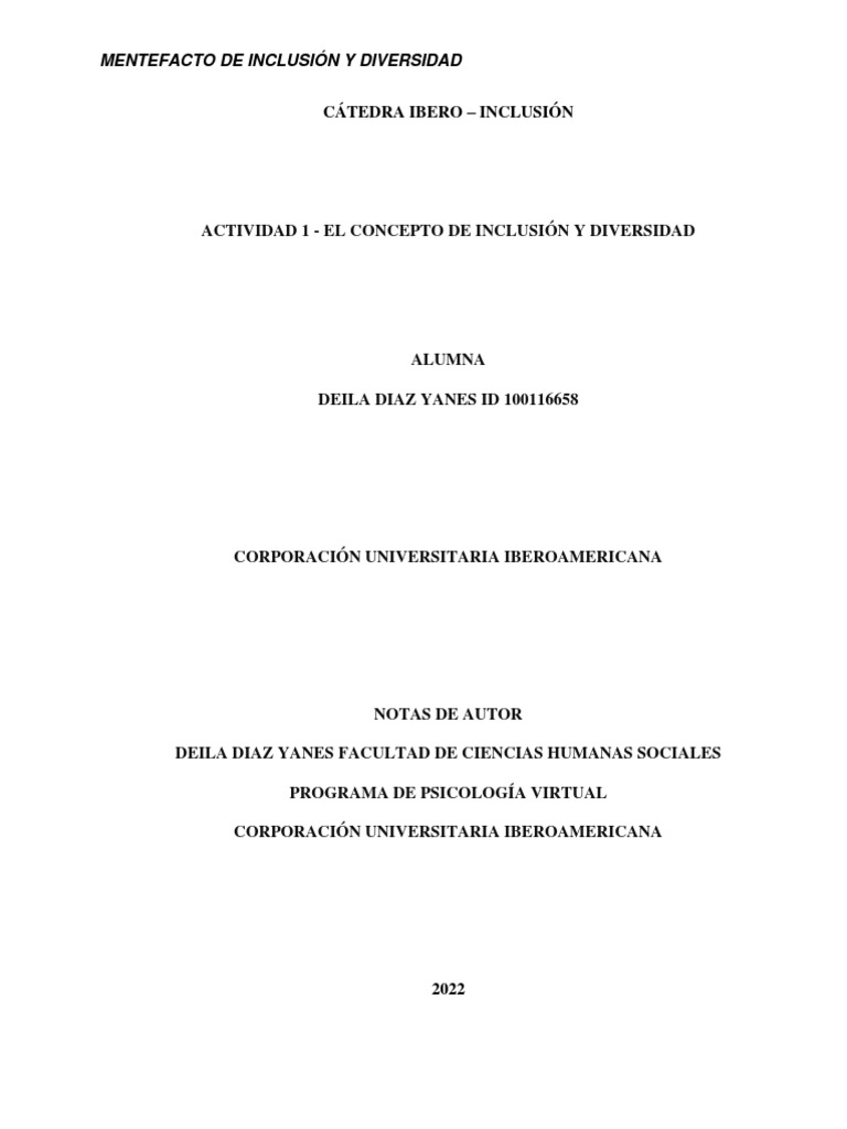 Actividad 1 - El Concepto de Inclusión y Diversidad | PDF | Inclusión ...