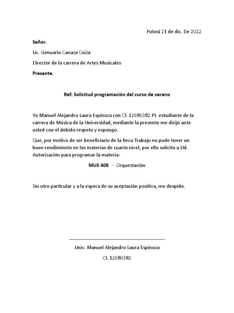 Carta Cursos de Verano PDF