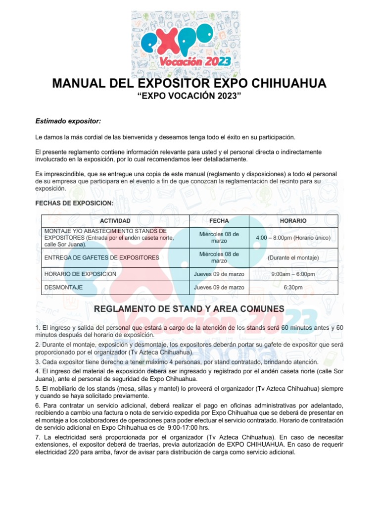 Reglamento Expositor Expo Vocación 2023 | PDF