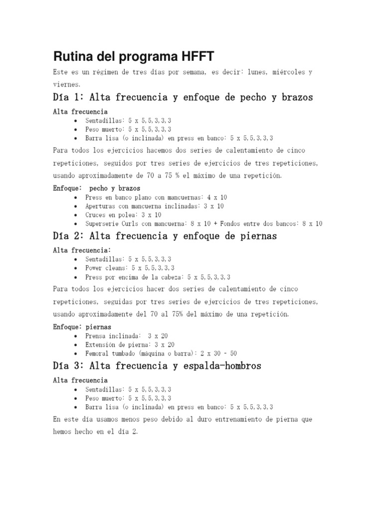Rutina HFFT: Entrenamiento Heavy Duty | PDF | Entrenamiento con pesas