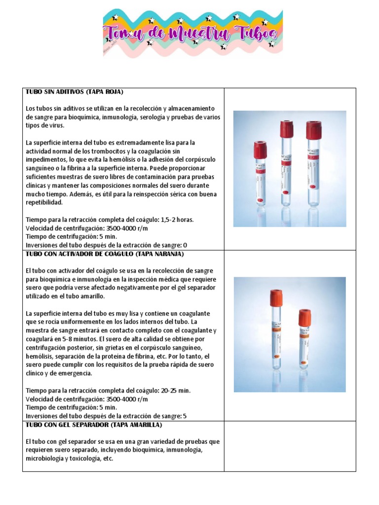 Toma de Muestra Tubos | PDF | Sangre | Coagulación
