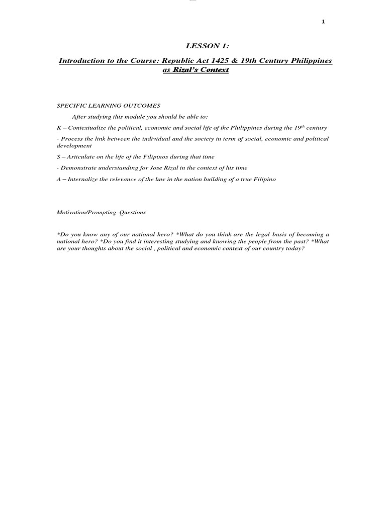 TATUNAY - Activity 1 - Introduction To The Course Republic Act 1425 ...