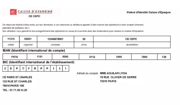 RIB Caisse D'épargne - Lydia - Aguilar - Zeendoc | PDF