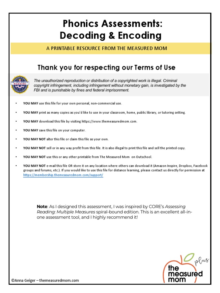 Phonics Assessment - The Measured Mom | PDF | Phonics | Syllable