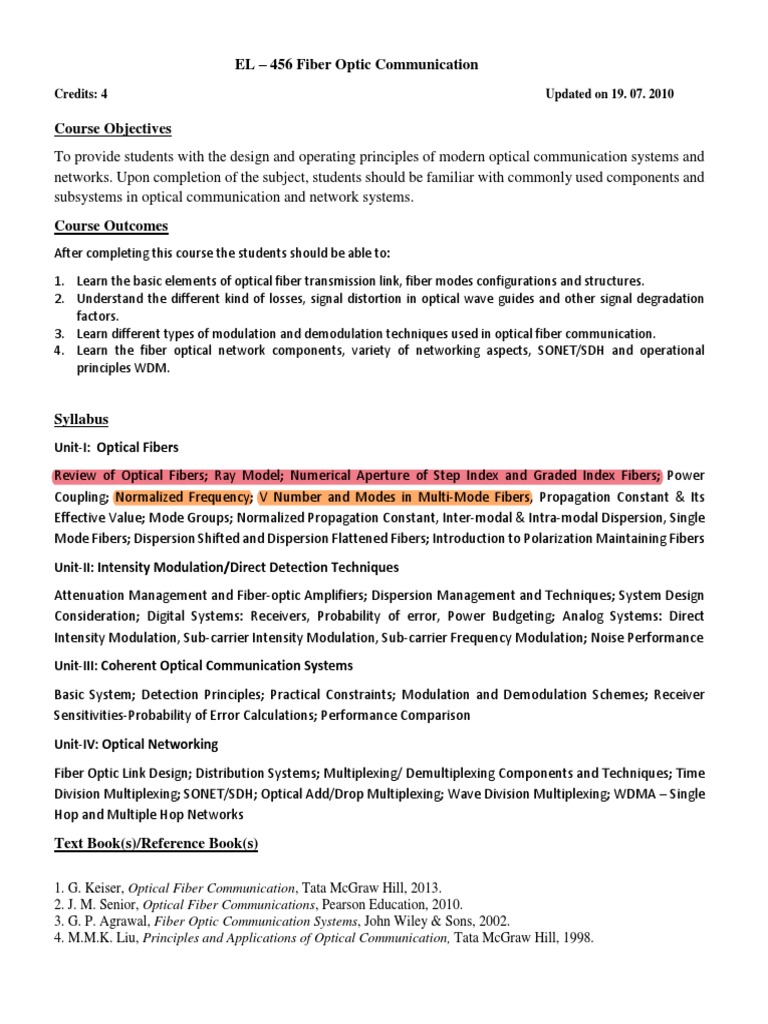 Syllabus OF PDF Fiber Optic Communication Optical Fiber