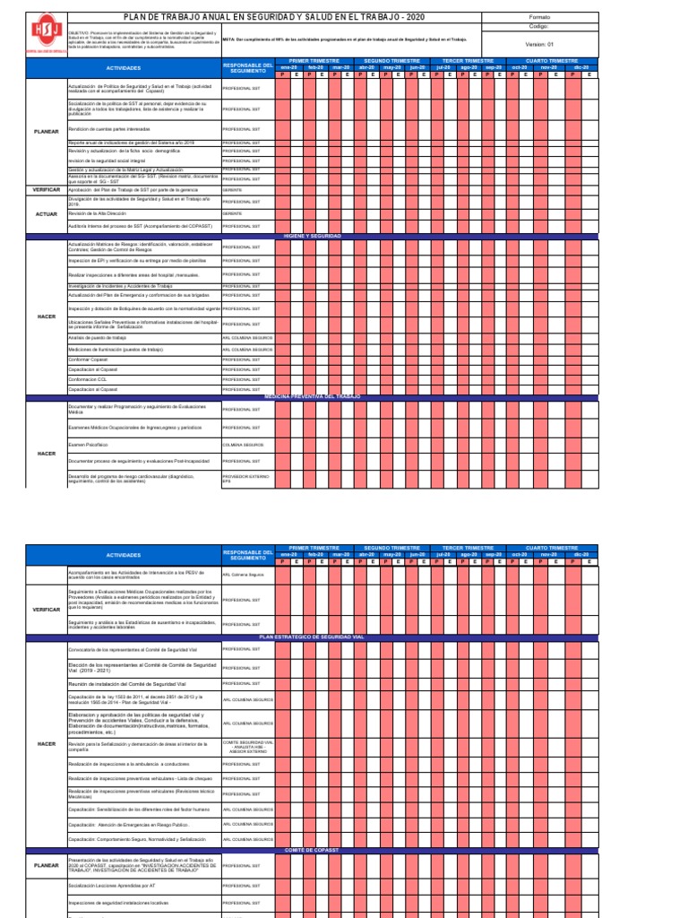7353 - Plan de Seguridad y Salud en El Trabajo 2020 | PDF | Hospital ...