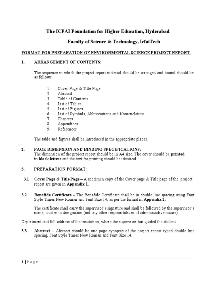 Guidelines To Prepare Project Report Format-2023 | PDF | Times New