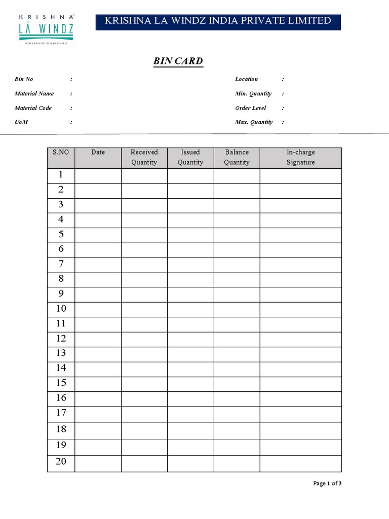 Bin Card PDF