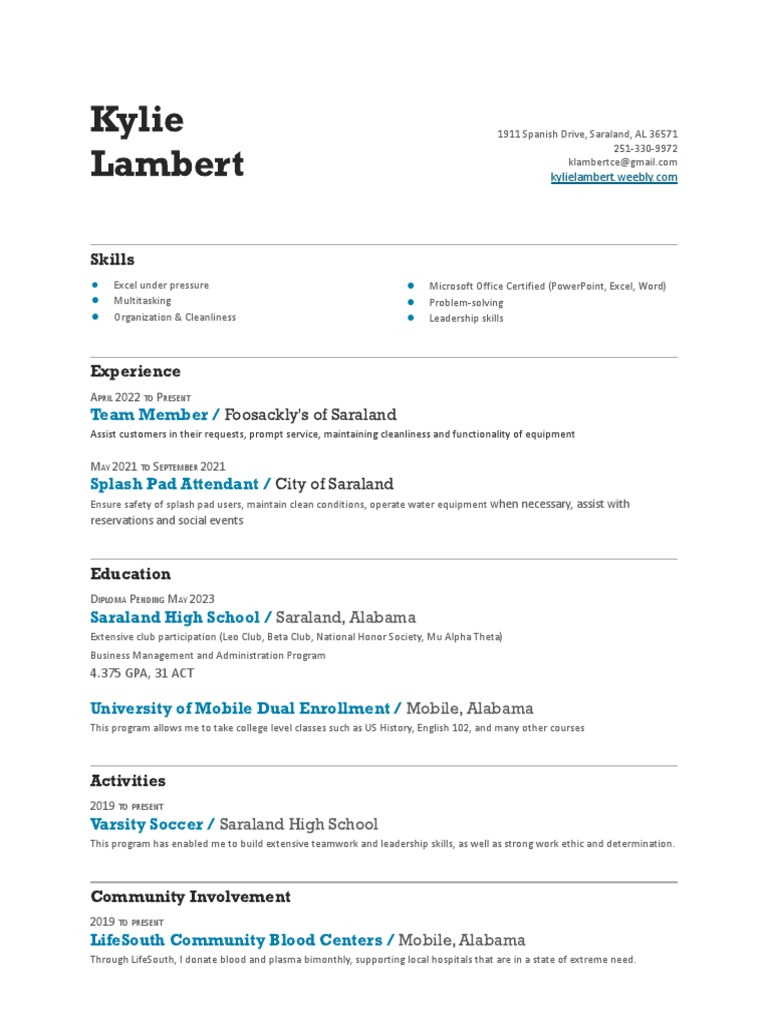 Kylie Lambert Resume 2023 PDF - 1689627629