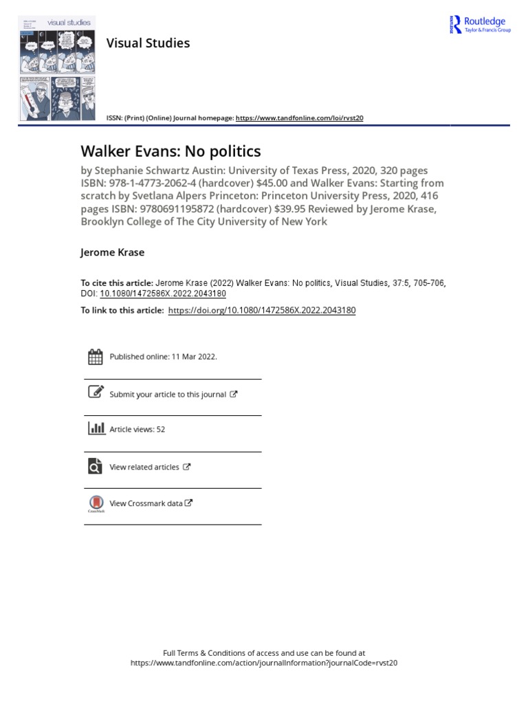 Walker Evans No Politics Visual Studies PDF