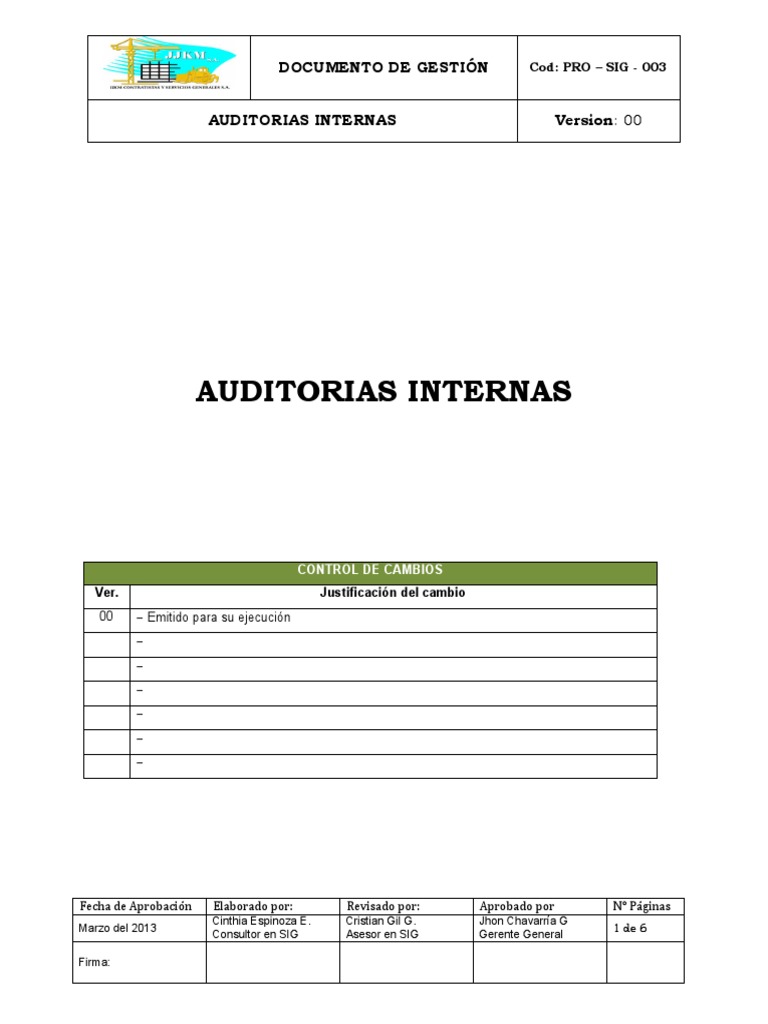 PRO - SIG - 003 - Auditorias Internas | PDF | Auditoría | Contralor