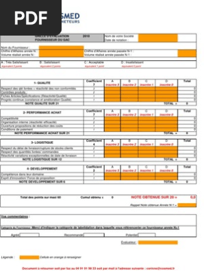 Fiche Evaluation Fournisseur Pdf Business Economie