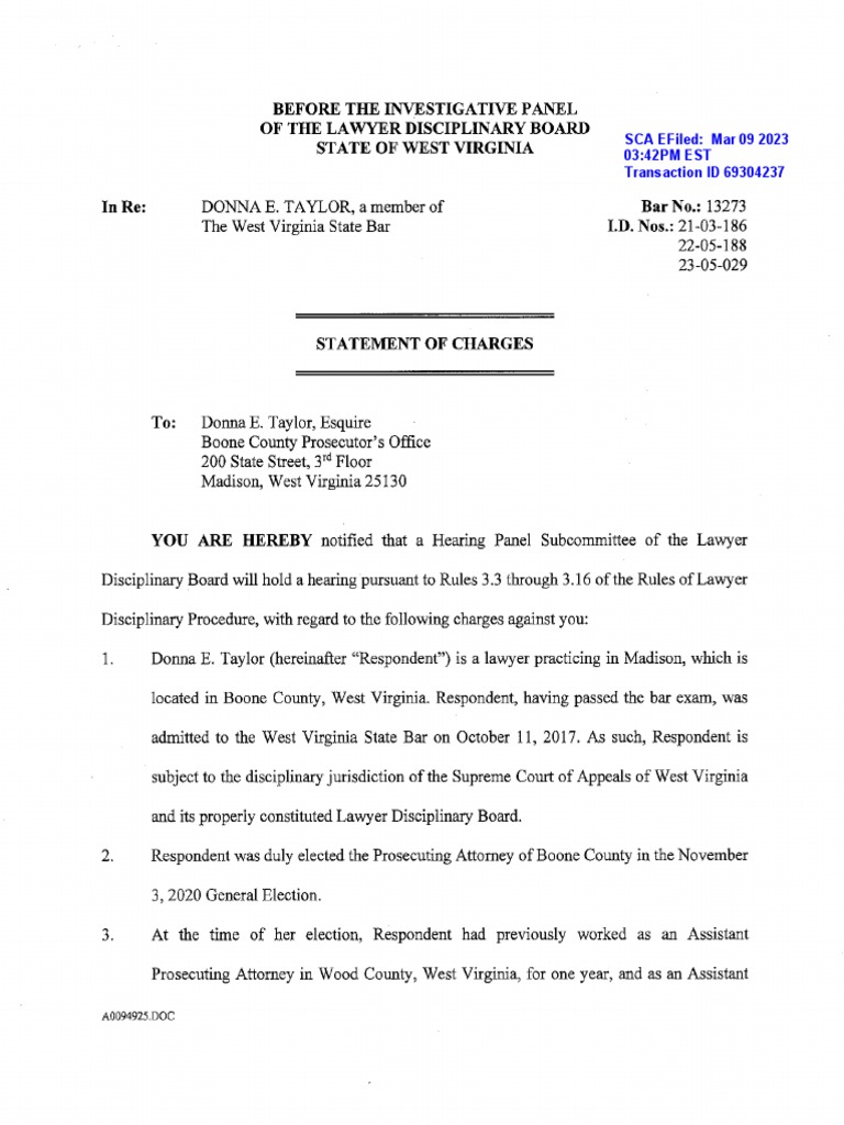 Lawyer Disciplinary Board Statement of Charges PDF
