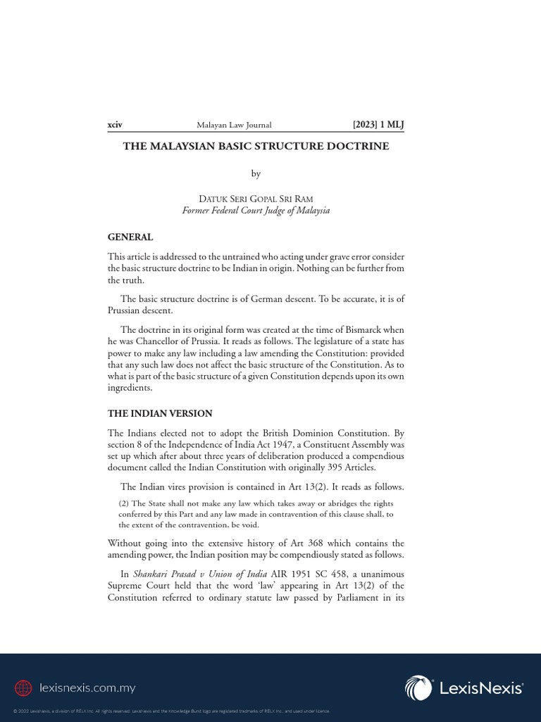 Malaysian Basic Structure Doctrine Explained | PDF | Ethical Principles ...