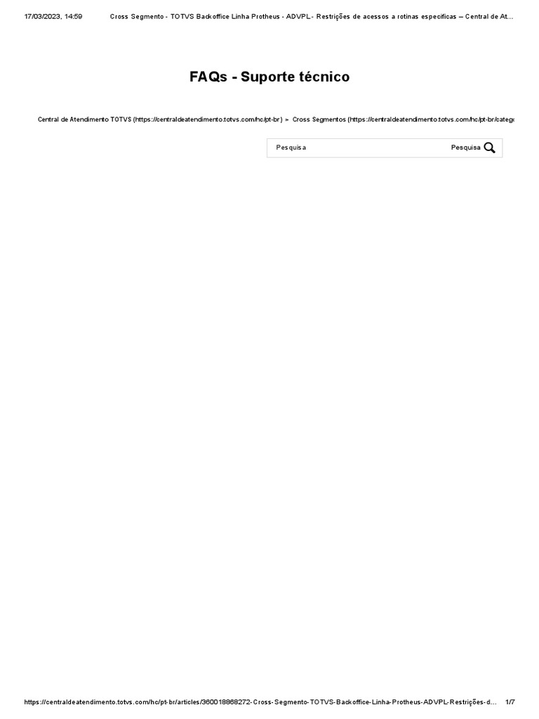 Cross segmento totvs backoffice linha protheus advpl restri es