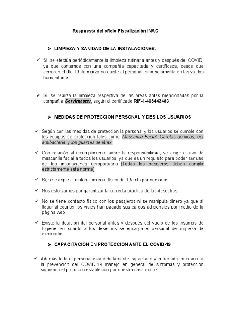 Respuesta Del Oficio Fiscalización INAC | PDF | Aeropuerto