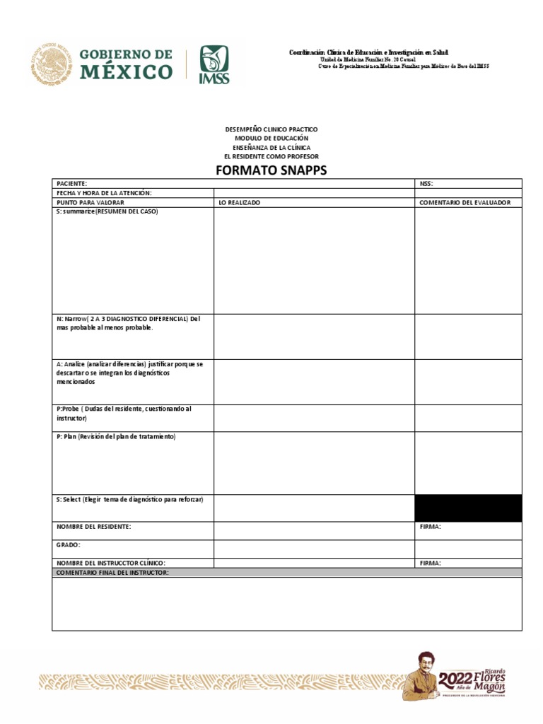 Formato SNAPPS para Evaluación Clínica | PDF | Medicina | Medicina Familiar
