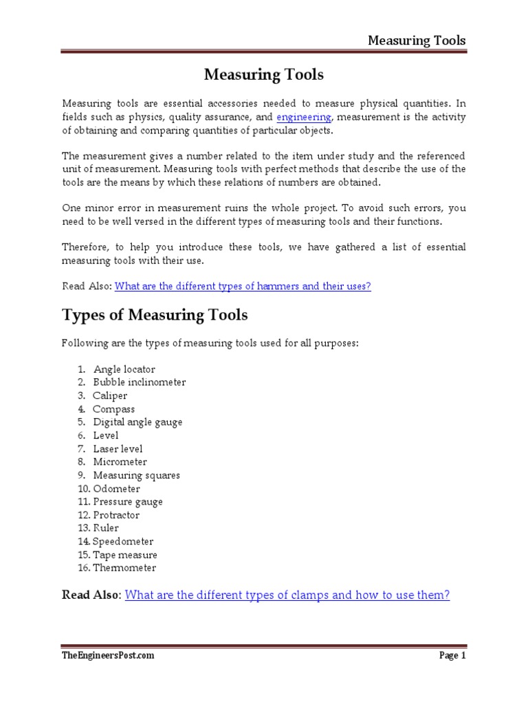 Measuring Tools | PDF | Equipment | Tools