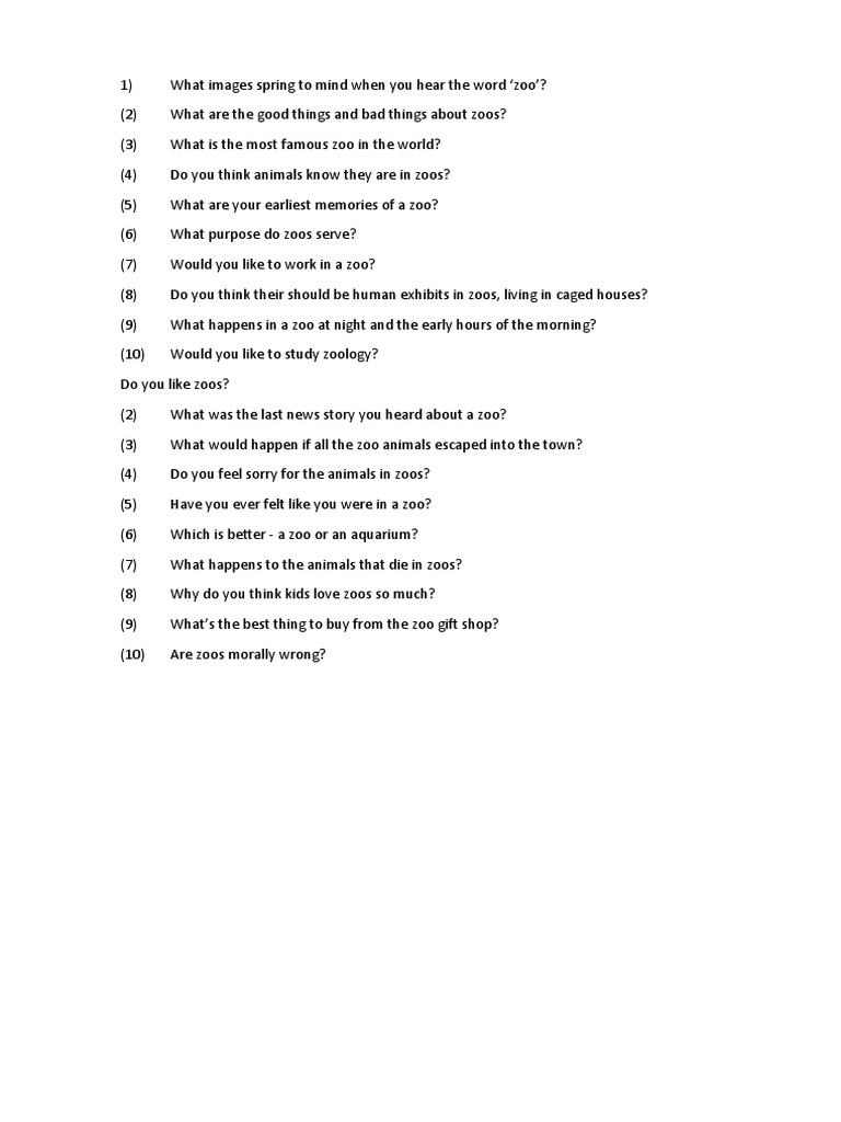 Zoo Questions Discussion PDF