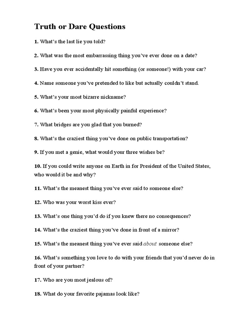 truth or dare questions