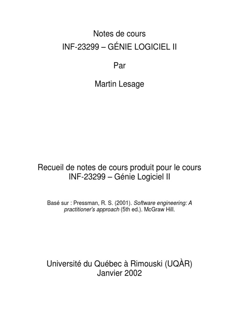 Notes de cours en génie logiciel II | PDF | Développement de logiciel ...