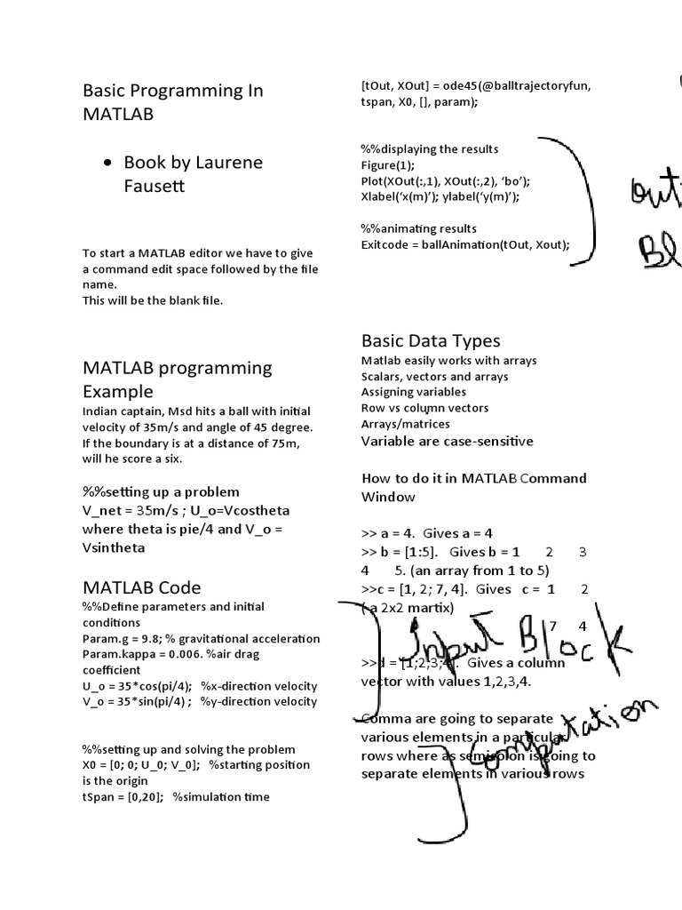 Basic Programming in MATLAB | PDF | Matrix (Mathematics) | Matlab