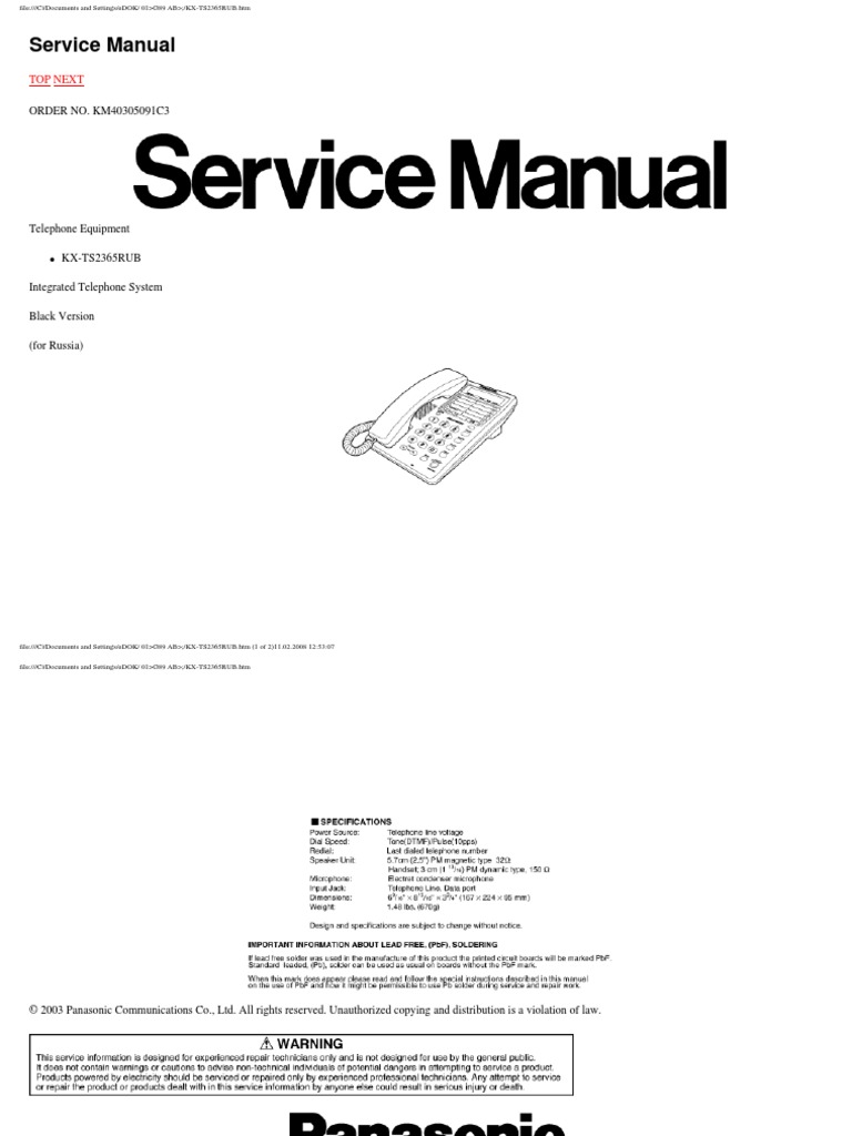 Panasonic KX-TS2365RUB | PDF | Soldering | Telephone