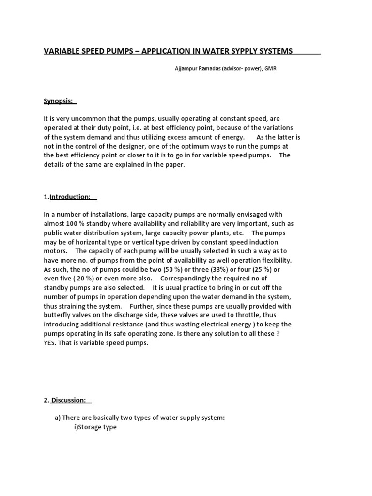Variable Speed Pumps in Water Systems | PDF | Pump | Throttle