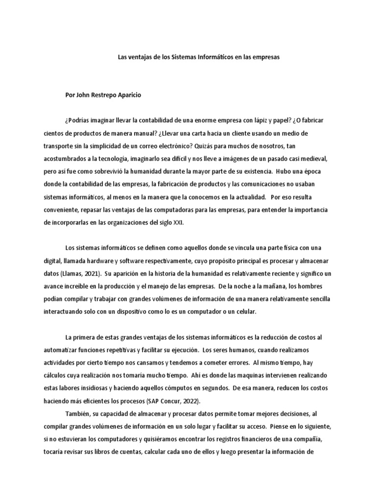 Importancia de Los Sistemas Informáticos en La Empresa Del Siglo XXI | PDF