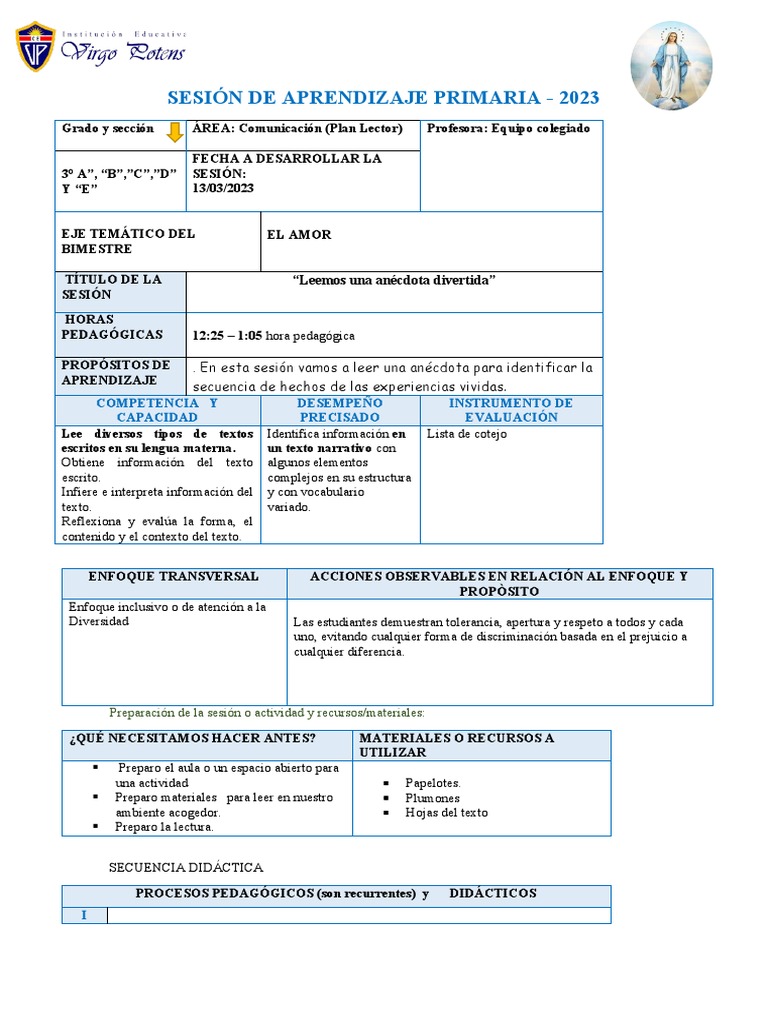 Sesión de Aprendizaje 7 Plan Lector | PDF | Aprendizaje | Conceptos ...