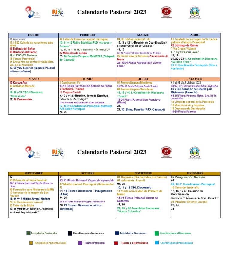 Calendario Pastoral 2023 Detallado | PDF | Fiestas cristianas y días ...