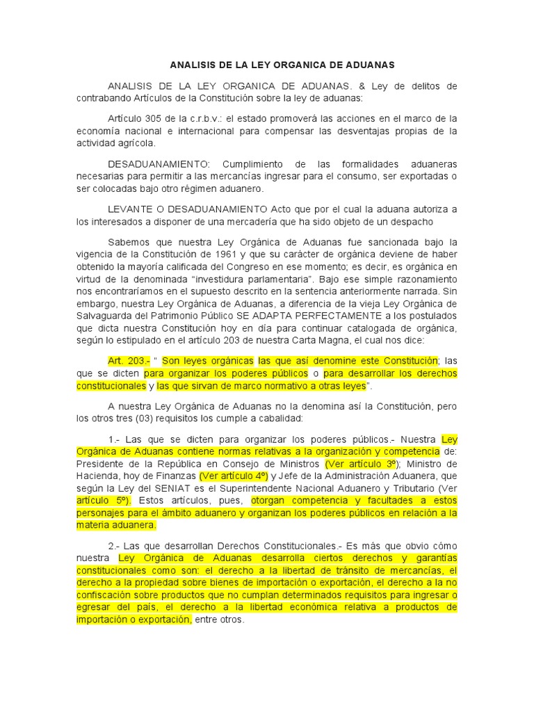 Analisis de La Ley Organica de Aduanas | Descargar gratis PDF | aduana ...