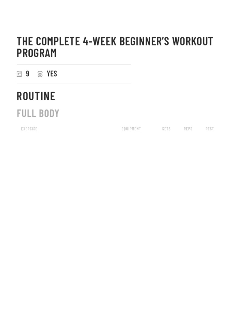 The Complete 4-Week Beginner's Workout Program - Muscle & Fitness | PDF