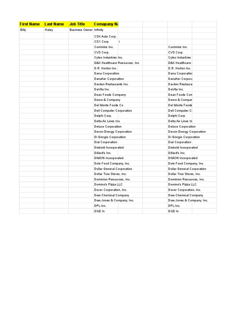 First Name Last Name Job Title Comapany Name | Download Free PDF ...