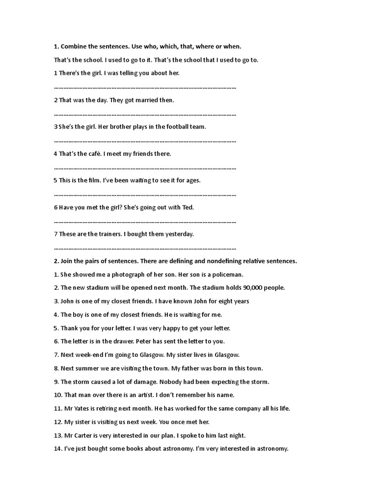 Relative Clauses Extra Exercises Pdf Human Communication