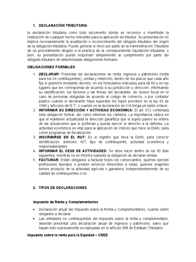 Obligaciones y Tipos de Declaraciones Tributarias | PDF | Impuestos ...