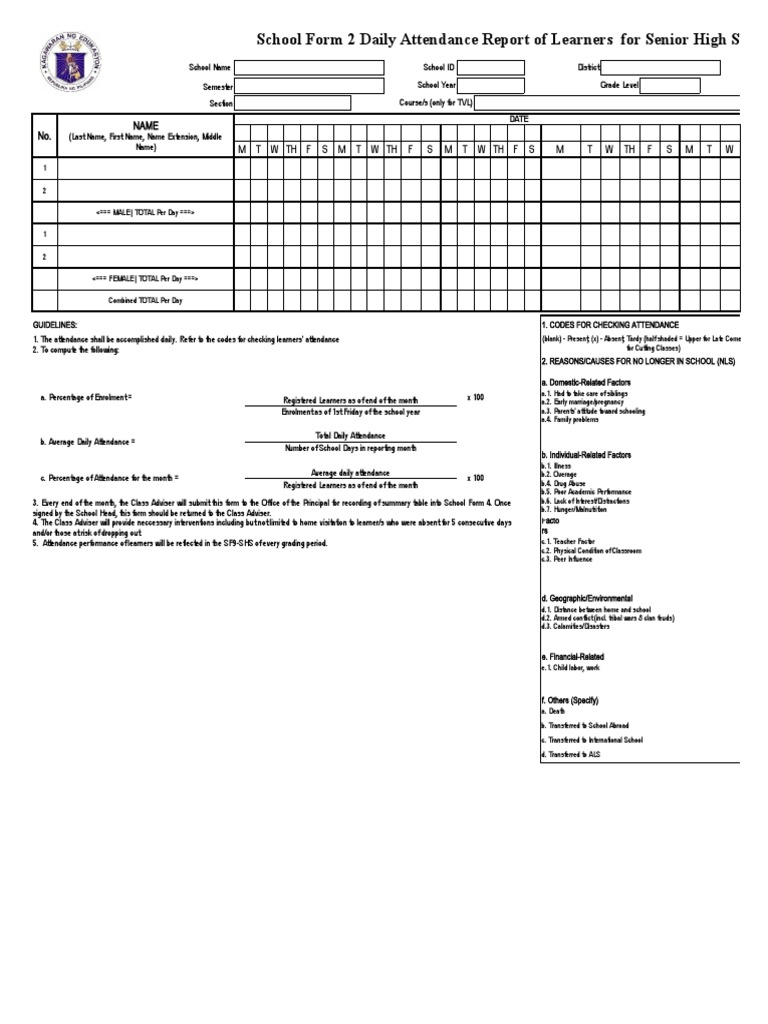 SF2 Daily Attendance Report Guide | PDF | Human Development
