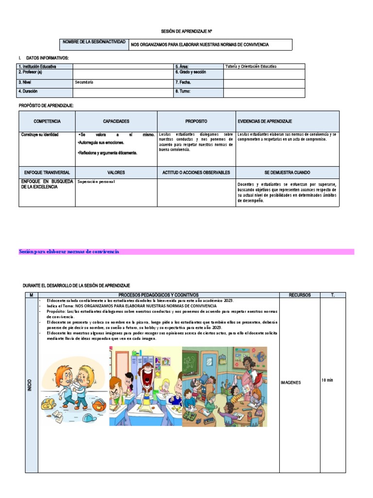 Sesion para Elaborar Normas de Convivencia | PDF | Aprendizaje | Maestros