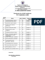 Department of Education: Sto. Niño Elementary School Distribution List of OKD Toothbrush Date: September 7, 2022