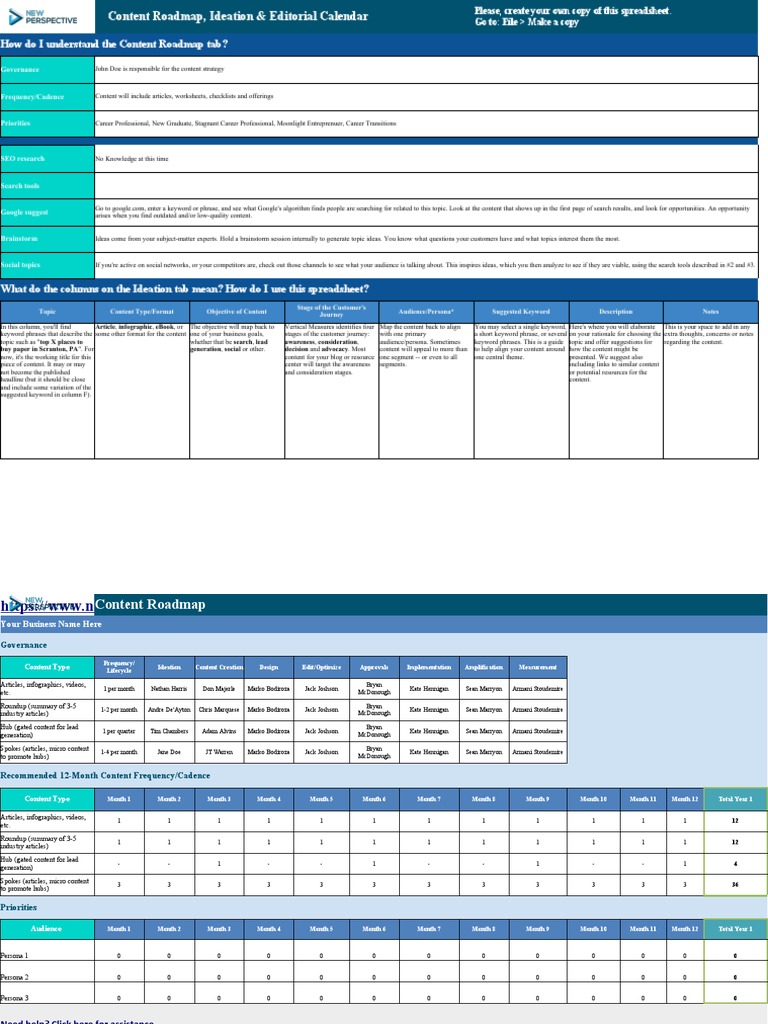05 - Content Roadmap, Ideation - Editorial Calendar Template  PDF 