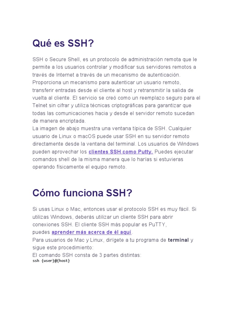 Introducción a SSH y clientes para Windows | PDF | Cubierta segura ...