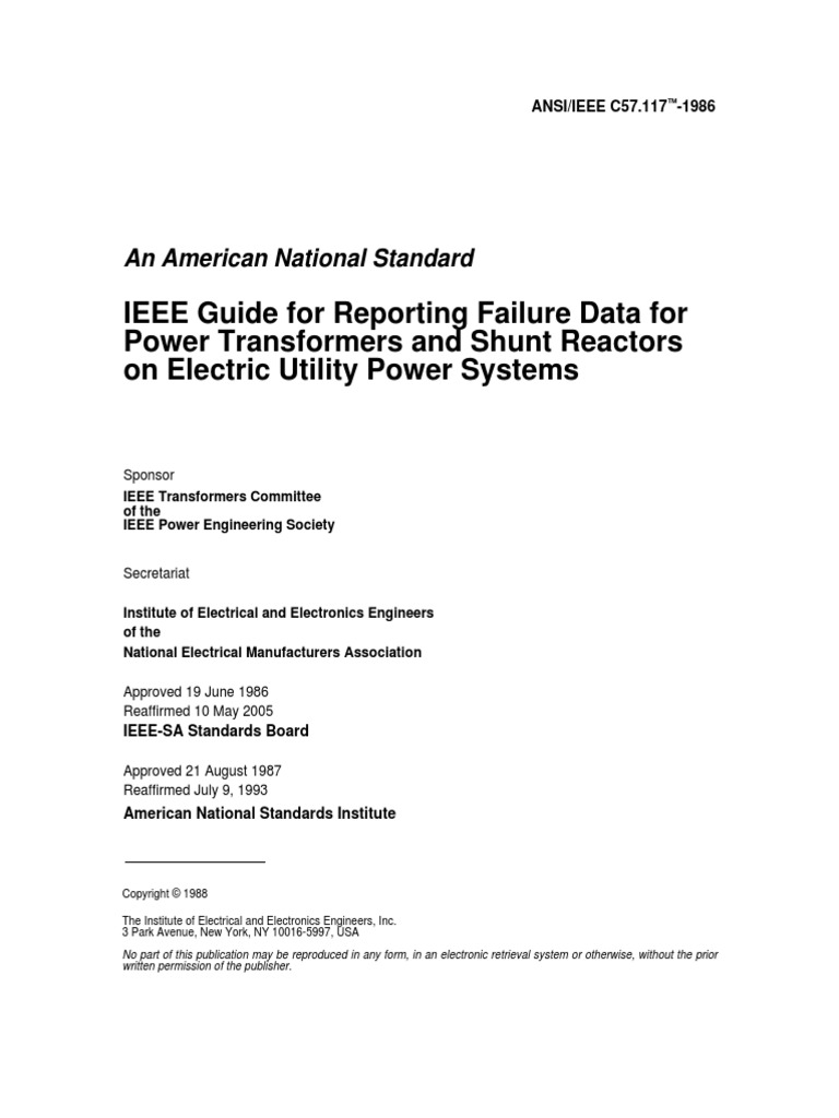 ANSIIEEE STD C57.1171986 (IEEE Guide For Reporting Failure Data For