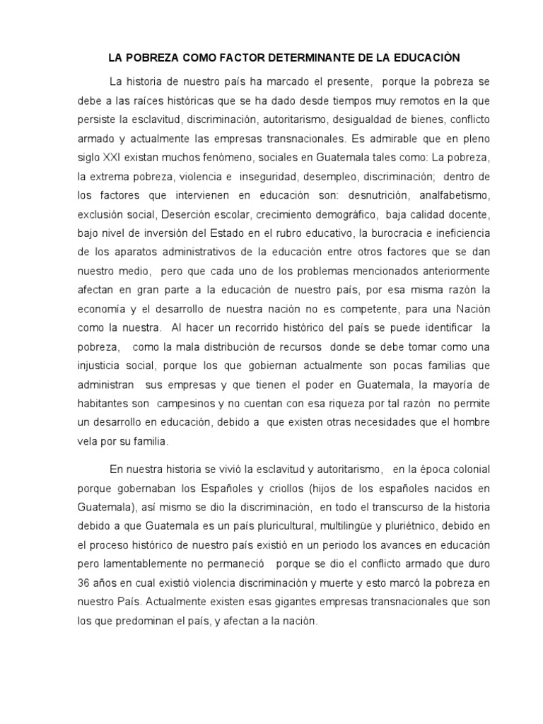 Ensayo Pobreza PDF Guatemala Pobreza