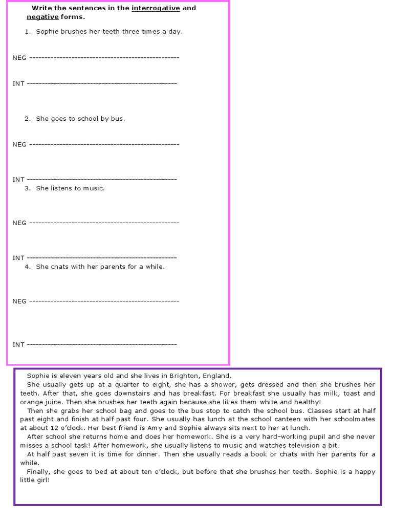 Sophie's Daily Routine: Converting Statements to Questions and ...