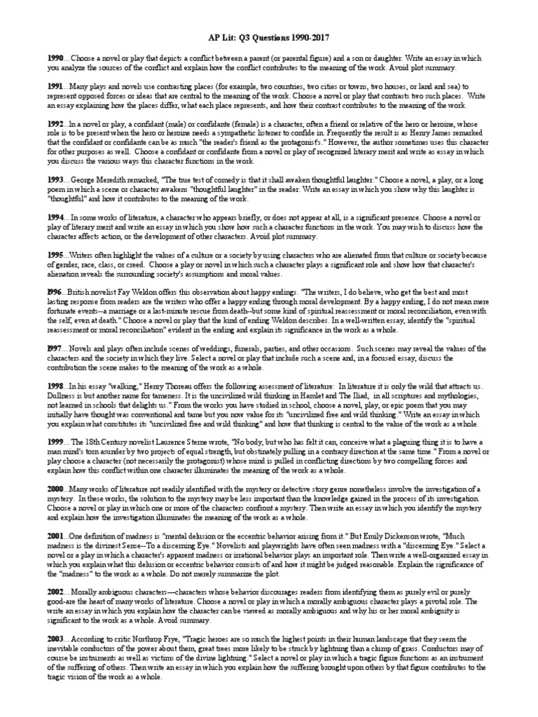 Q3 AP Lit Prompts 19902017 PDF The Awakening (Chopin Novel)