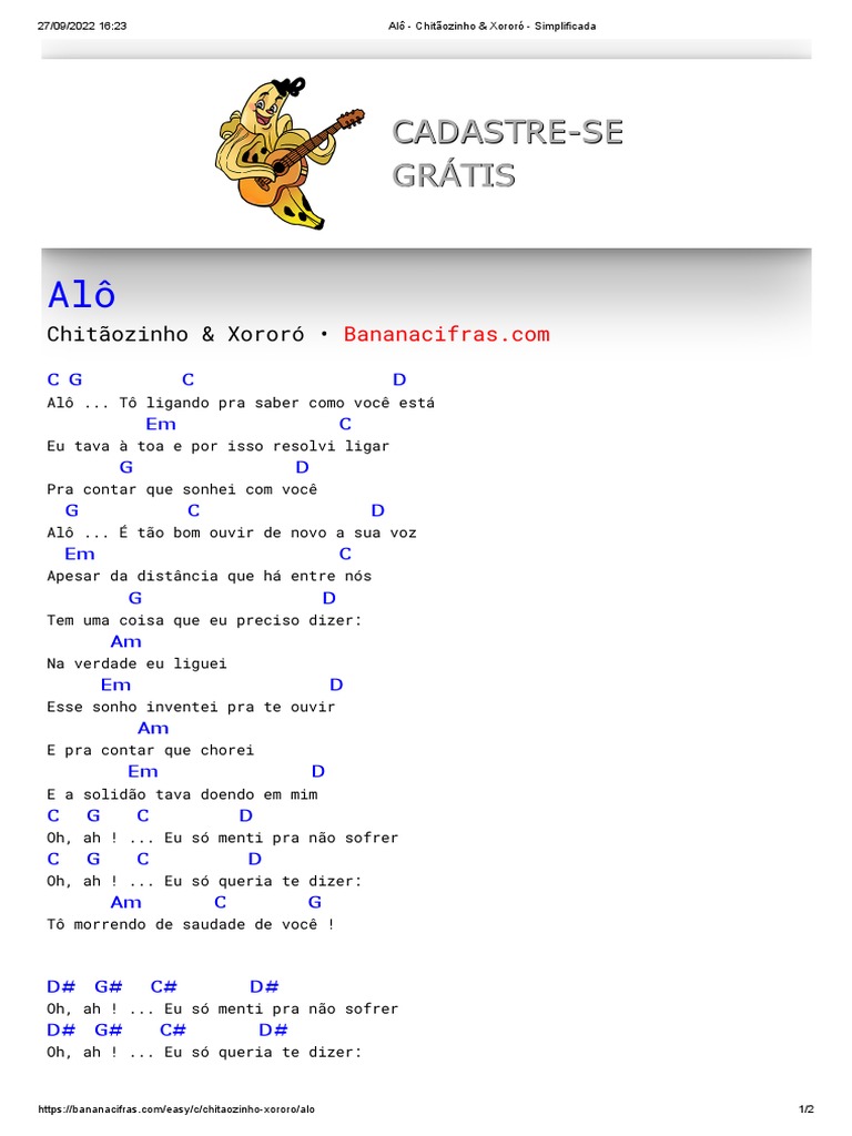 Cifra Simplificada: Alô - Chitãozinho & Xororó | PDF