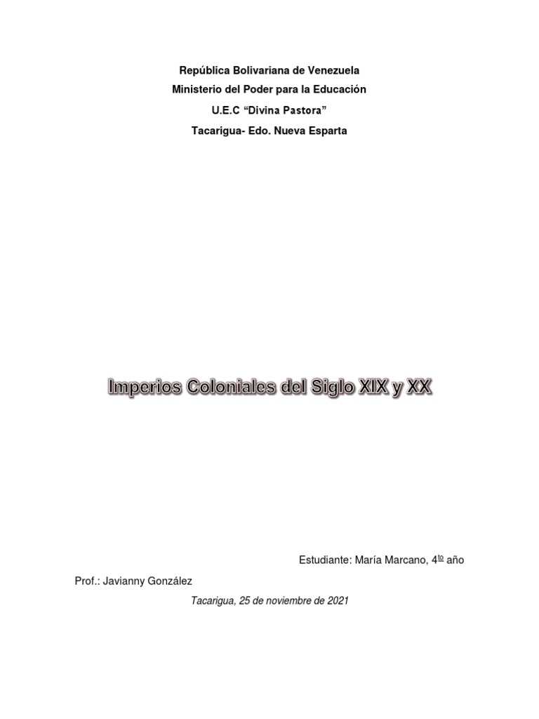 Imperios Coloniales en el Siglo XIX-XX | PDF | Colonialismo | Imperio ...