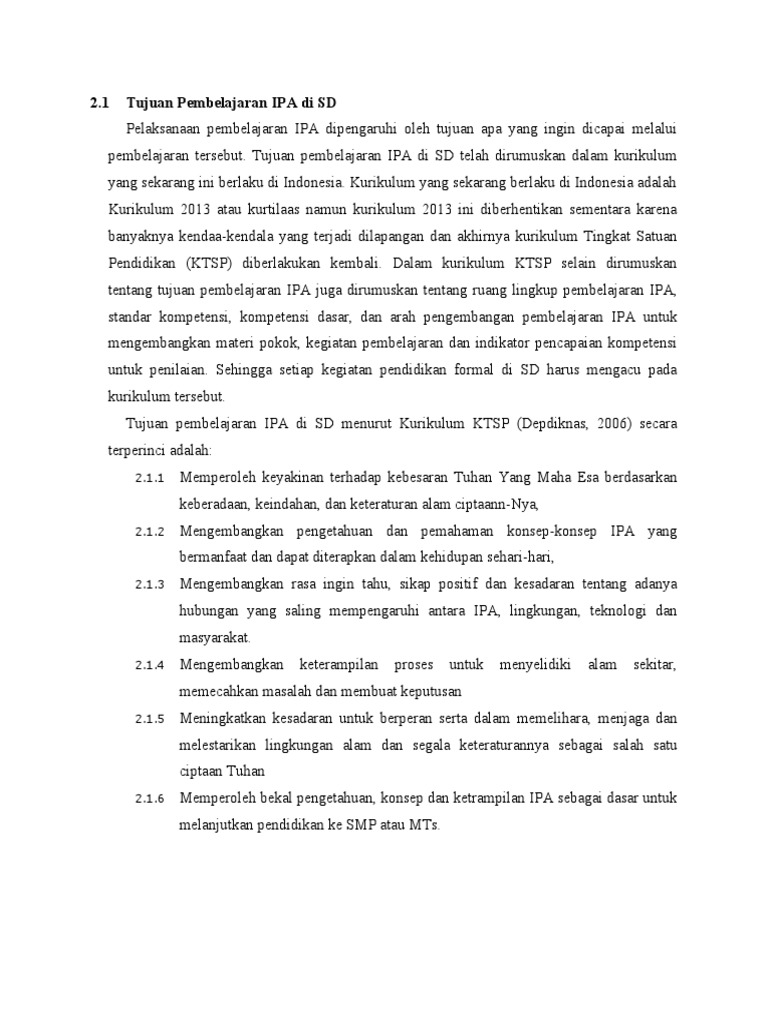 Tujuan Pembelajaran IPA di SD | PDF | Karier & Perkembangan