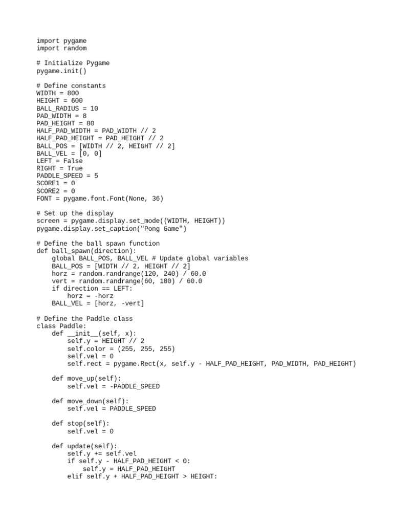 Pong Python PDF Computer Science Software Development